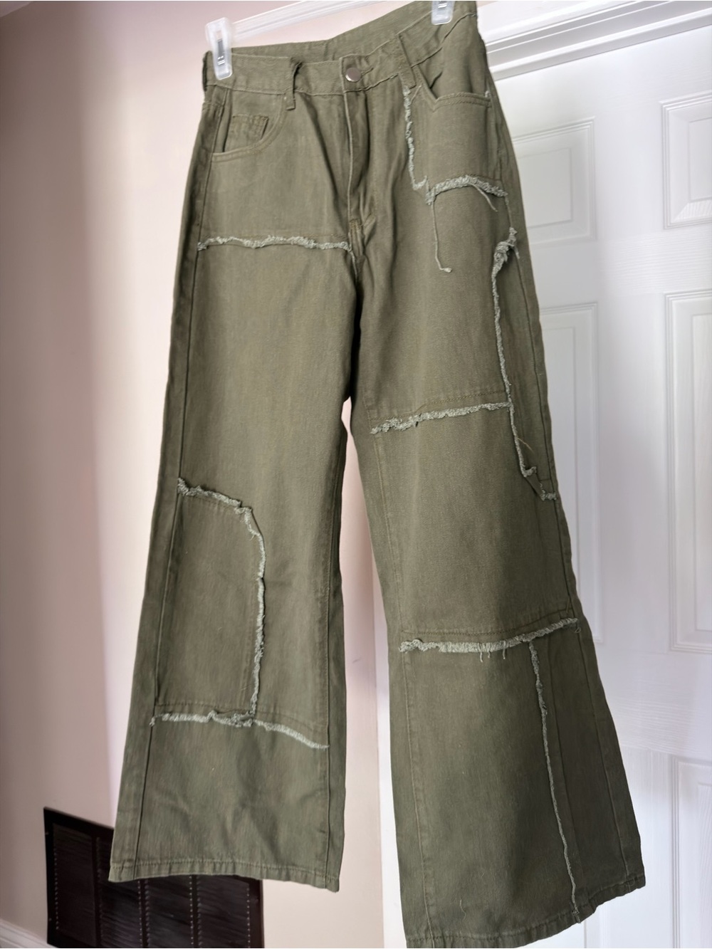 SHEIN Olive Green Wide Leg Patchwork Pants